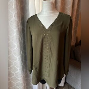 Maurices Olive Studded V-Neck Blouse